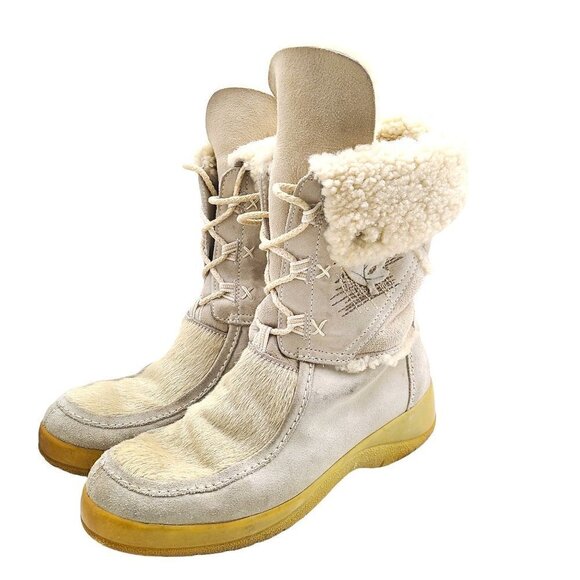 Vintage Tecnica Scandia Apres Ski Goat Hair Fur Leaf Boots EU 38.5 Made in Italy - Picture 3 of 14